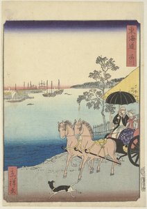 Batılı çift arabada Shinagawa (nesne üzerindeki başlık) Tokaido (nesne üzerinde dizi başlığı)