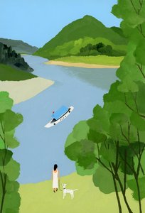 Gemiye bakan bir kadın. by Hiroyuki Izutsu