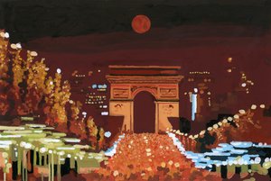 Arc de Triomphe ve Champs Elysées geceleri, 2015 (kağıt üzerine guaj boya) by Hiroyuki Izutsu