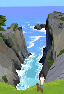 Rias sahilinde köpeklerle yürümek by Hiroyuki Izutsu