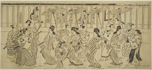 A Parade of Courtesans, c.1690 (tahta baskı; sumizuri-e, kakemono yoko-e) by Hishikawa Moronobu