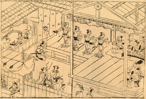 Shijo nehir yatağında Kabuki performansı, 1658, 1924.