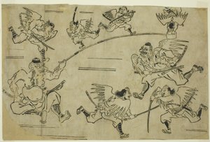 Tengu Kralı Öğrencilerini Eğitiyor, c.1690 by Hishikawa Moronobu