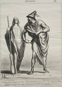 Gerçekler, levha 181: Beni ne sanıyorsunuz! Kolumu tut by Honoré Daumier