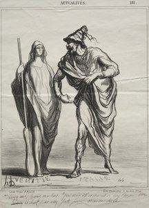 Gerçekler, levha 181: Beni ne sanıyorsunuz! Kolumu tut, 1866. by Honoré Daumier