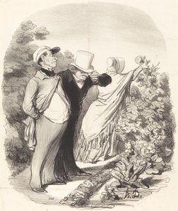 Hadi!... işte benim için bir gül topluyor... by Honoré Daumier