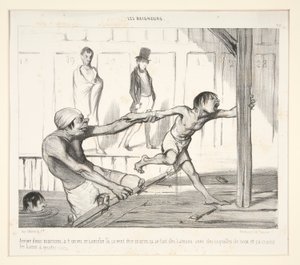 Sonra Marsoin gelir; Oradaki kanişi gördük mü, denizci olmak istiyor, ceviz kabuğundan kayık yapıyor, dört kuruşluk banyolardan korkuyor, by Honoré Daumier