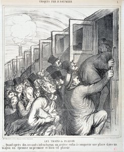 Honore Daumier'in (1808-1879) eseri. Charivari 1864'ten kalma: Serie Sketch Les trains de plaisir “” - On başarısız saldırıdan sonra nihayet bir vagonda bir yer fethettiğimizde ilk ve çok canlı bir zevk yaşıyoruz””” MUSEE DES BEAUX AR by Honoré Daumier
