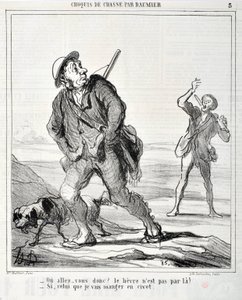 Honore Daumier'in (1808-1879) yapıtları 1864'ten kalma Charivari: Serie Sketch de Chasse “” Ou va donc? Tavşan orada değil! - Eğer civette yiyeceğim ise”” MUSEE DES BEAUX ARTS - PALAIS LONGCHAMP, MARSEILLE by Honoré Daumier