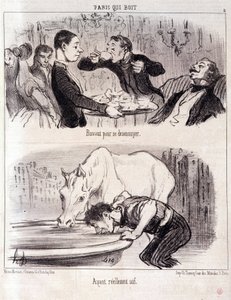 Gastronomi istismarı hakkında karikatür. Serie Paris içme: “” Sıkılmak için içmek. Gerçekten susamış." Honore DAUMIER (1808-1879) tarafından yapılan gravür. “” Le Charivari” gazetesinden alıntı 16 Haziran 1852 Dim 37x26cm Env D 2310 - kutu 24 N¡5. Marsilya by Honoré Daumier