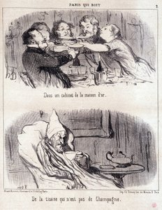 Gastronomi istismarı hakkında karikatür. Serie “” Paris qui içecekler”: “” house d