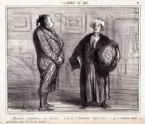 Bilim hakkında karikatür. Serie “” 1857 Kuyruklu Yıldızında””: “” Mossieu, hizmetini bırakıyorum…”” Honore DAUMIER (1808-1879) tarafından yapılan gravür. 13 Mart tarihli “Le Charivari” gazetesinden alıntı by Honoré Daumier