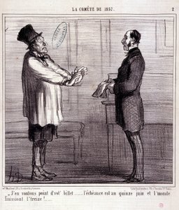 Bilim hakkında karikatür. “” 1857 Kuyruklu Yıldızı” üzerine diziler: Bilet istemiyorum...” Honore DAUMIER (1808-1879) tarafından yapılan gravür. 4 Mart “Le Charivari” gazetesinden alıntı by Honoré Daumier