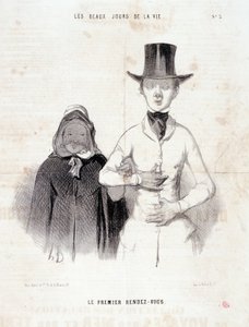 Çift hakkında karikatür: “” Hayatın Güzel Günleri””: “İlk buluşma””. Honore DAUMIER (1808-1879) tarafından yapılan gravür. 2-3 Ocak tarihli “Le Charivari” gazetesinden alıntı by Honoré Daumier