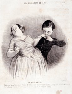 Çift hakkında çizgi film. Seri “” Hayatın Güzel Günleri”: “” Cesur bir başlangıç...”” Honore DAUMIER (1808-1879) tarafından yapılan gravür. 10 Temmuz tarihli “Le Charivari” gazetesinden alıntı by Honoré Daumier