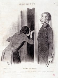 Çift hakkında çizgi film. Seri “” Hayatın Güzel Günleri”: “” Çok mutlu bir sevgili...” Honore DAUMIER (1808-1879) tarafından yapılan gravür. 1 Eylül tarihli “Le Charivari” gazetesinden alıntı by Honoré Daumier