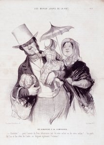 Aile hakkında çizgi film. “Hayatın Güzel Günleri” serisi: Kırsalda bir Pazar...” Honore DAUMIER (1808-1879) tarafından yapılan gravür. 21 Temmuz tarihli “Le Charivari” gazetesinden alıntı by Honoré Daumier