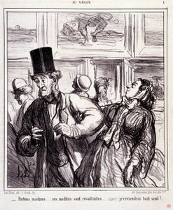 Sanatseverler üzerine karikatür: “” Au salon”” dizisi: Hadi gidelim hanımefendi... bu çıplaklar isyankar... Yalnız döneceğim”” Honore DAUMIER (1808-1879) gravürü. 5 Mayıs tarihli “Le Charivari” gazetesinden alıntı by Honoré Daumier