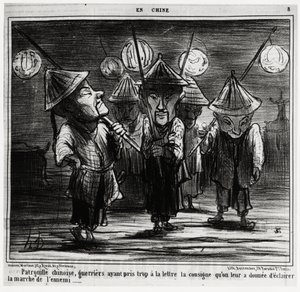 Çin devriyesi, savaşçılar, düşmanın yürüyüşünü ateşlemek için kendilerine verilen talimatları harfi harfine çok fazla aldılar. En Chine serisinde, Honore Daumier