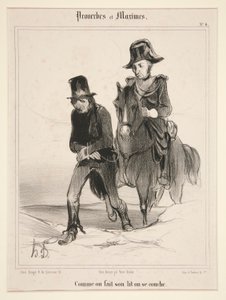 Kişi yatağını yaparken yatağa gider, Atasözleri ve Özdeyişlerden daire 4 by Honoré Daumier