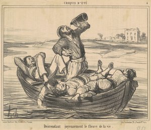 Hayat nehrinden sevinçle inerken by Honoré Daumier
