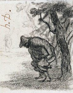 Bir ağacın arkasında Don Kişot ve Sancho Panza by Honoré Daumier