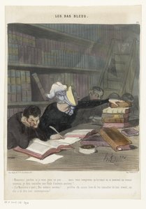 Halk kütüphanesinde bir okuma masasının arkasındaki figürler Les Bas Bleus (nesne üzerinde seri başlığı) by Honoré Daumier