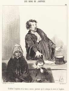 Yetimi ve dul kadını korur, tabii... by Honoré Daumier