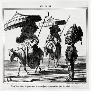Bu komik savaşçılarda sadece güneşle savaşmayı düşünüyorlar. En Chine serisinde, Honore Daumier (1808-1879) çizimi, 8 Ocak tarihli “” Charivari””de yayınlandı. by Honoré Daumier