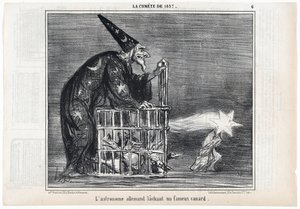 1857 Kuyruklu Yıldızı, "Alman astronom ünlü bir ördeği serbest bırakıyor", Le Charivari, pub