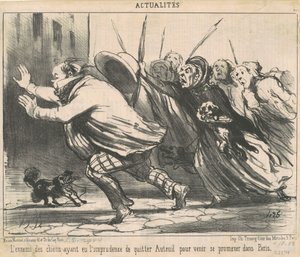 Köpeklerin düşmanı, ihtiyatsızlığa sahipti... by Honoré Daumier