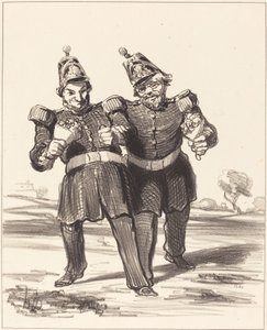 İki ziyafet sevinç içinde by Honoré Daumier
