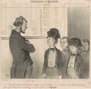 Pascareau enstitüsünün öğrencileri yeni bir üniforma deniyorlar... by Honoré Daumier