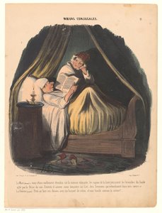Yanında karısıyla yatakta kitap okuyan adam Evlilik alışkanlıkları (dizi başlığı) Moeurs conjugales (nesne üzerine dizi başlığı) by Honoré Daumier