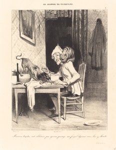Mösyö Coquelet... öğle yemeğini... paylaşıyor. by Honoré Daumier