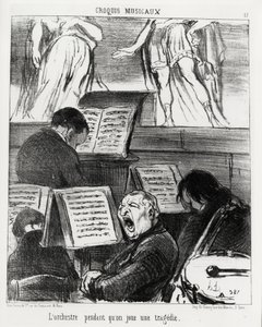 Müzikal skeçler: bir trajedi oynarken orkestra. Illustration d