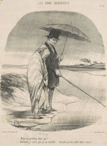 Yani gitmeyeceğiz! - Hortense, sanırım ısıracak. . . Yarım saatten fazla bir şey yok! by Honoré Daumier