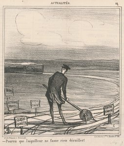 Anahtarcı hiçbir şeyi raydan çıkarmadığı sürece! by Honoré Daumier