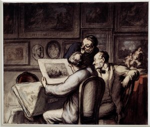 Baskı severler. Honore Daumier (1808-1879) tarafından suluboya, guaj ve kara kalem, kalem ve çini mürekkebi. Güneş. 0,26 x 0,31 Orsay Müzesi, Paris by Honoré Daumier