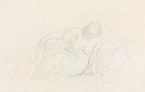 Koluna Yaslanmış Yatan Kadın Verso, 185560. by Honoré Daumier