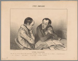 Schrijver meslektaşına karısından kurtulmasını tavsiye ediyor Yazarlar dramatiques (nesne üzerine başlık) Parisli tipler (dizi başlığı) Types Parisiens (nesne üzerine dizi başlığı) by Honoré Daumier