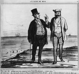 Sahil banyoları: Geleneklerin ve aile alışkanlıklarının ağırlığını taşıyan Trouville sahilindeki Parisliler - Honore Daumier, 25/08/1859 tarihli “” Charivari”de by Honoré Daumier