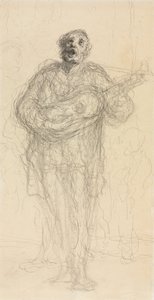 Şarkı söyleyen Gitarist recto, 1855-60. by Honoré Daumier
