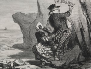 İyi Burjuva (levha 3): Bu uçuruma yaptığımız ziyaretin bozulmaz bir anıtını bırakmak istiyorum... by Honoré Daumier