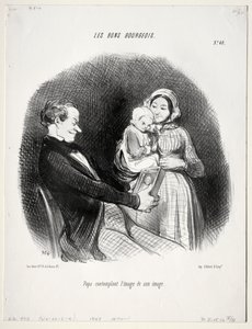 The Good Bourgeois, levha 40: Papa, onun benzerliğinin bir benzerini düşünüyor by Honoré Daumier