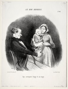 The Good Bourgeois, levha 40: Papa, kendi suretinin bir benzerini düşünüyor, 1847. by Honoré Daumier