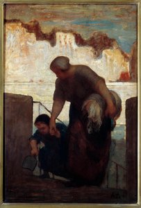 Çamaşır makinesi. Honore Daumier tarafından yapılan boyama by Honoré Daumier