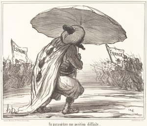 Zor bir konumda bir Şemsiye by Honoré Daumier