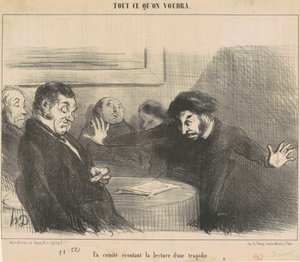 Bir trajedinin okunmasını dinleyen bir komite by Honoré Daumier