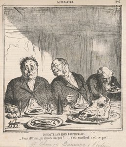 At yiyicilerin sofrasına misafir: Biraz daha ikram edeyim mi? Bu harika, değil mi? by Honoré Daumier